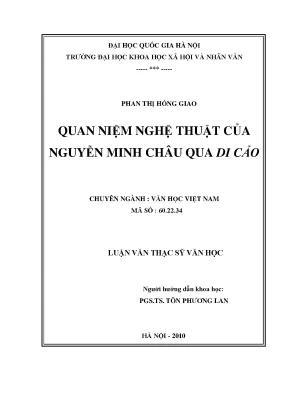 Luận văn thạc sĩ quan niệm nghệ thuật của nguyễn minh châu qua di cảo