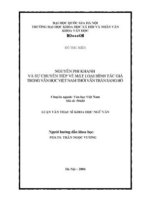 Luận văn thạc sĩ nguyễn phi khanh và sự chuyển tiếp về mặt loại hình tác giả trong văn học việt nam thời vãn trần sang hồ