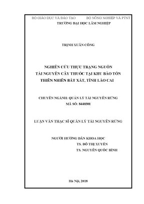 Luận văn thạc sĩ nghiên cứu thực trạng nguồn tài nguyên cây thuốc tại khu bảo tồn thiên nhiên bát xát tỉnh lào cai