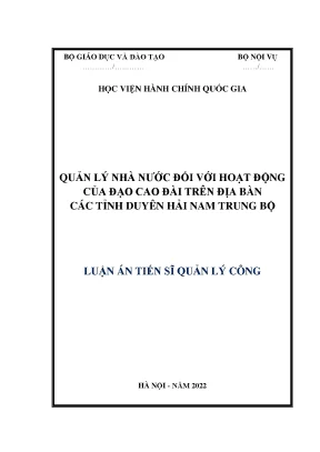 Luận án tiến sĩ quản lý nhà nước đối với hoạt động của đạo cao đài trên địa bàn các tỉnh duyên hải nam trung bộ