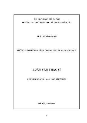 Luận văn thạc sĩ những cảm hứng chính trong thơ trần quang quý