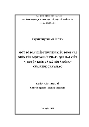 Luận văn thạc sĩ một số đặc điểm truyện kiều dưới cái nhìn của một người pháp qua bài viết truyện kiều và xã hội á đông của rené crayssac