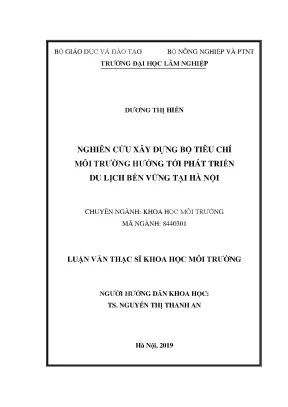 Luận văn thạc sĩ xây dựng bộ tiêu chí môi trường hướng tới phát triển du lịch bền vững tại hà nội