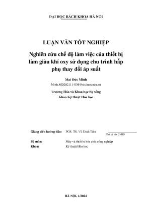 Nghiên cứu chế độ làm việc của thiết bị làm giàu khí oxy sử dụng chu trình hấp phụ thay đổi áp suất