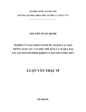 Luận văn thạc sĩ nghiên cứu so sánh cảm hứng an bần lạc đạo trong sáng tác văn học thế kỉ 16 và 19 qua hai tác giả nguyễn bỉnh khiêm và nguyễn công trứ