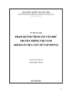 Luận văn thạc sĩ phạm quỳnh với di sản văn học truyền thống việt nam khảo sát qua tạp chí nam phong