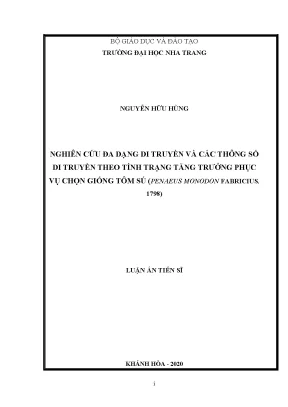 Nghiên cứu đa dạng di truyền và các thông số di truyền theo tính trạng tăng trưởng phục vụ chọn giống tôm sú penaeus monodon fabricius 1798