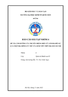 Ảnh hưởng của truyền miệng điện tử ewom đến sự lựa chọn địa điểm lưu trú của sinh viên trên địa bàn hà nội