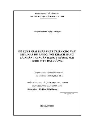 Đề xuất giải pháp phát triển cho vay mua nhà dự án đối với khách hàng cá nhân tại ngân hàng thương mại tnhh mtv đại dương