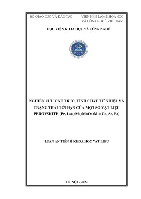 Nghiên cứu cấu trúc tính chất từ nhiệt và trạng thái tới hạn của một số vật liệu perovskite pr la0 7m0 3mno3 m ca sr ba