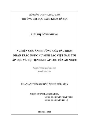 Nghiên cứu ảnh hưởng của đặc điểm nhân trắc ngực nữ sinh bắc việt nam tới áp lực và độ tiện nghi áp lực của áo ngực