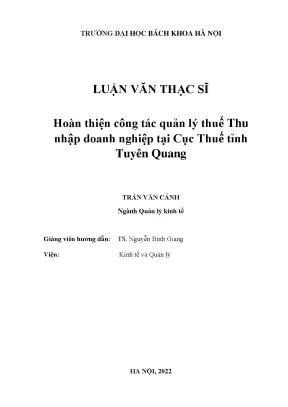 Hoàn thiện công tác quản lý thuế thu nhập doanh nghiệp tại cục thuế tỉnh tuyên quang