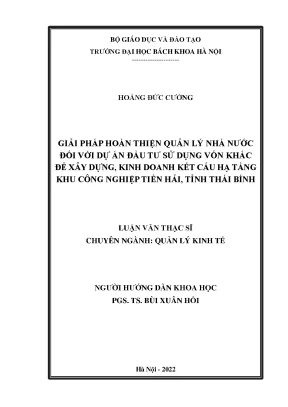 Giải pháp hoàn thiện quản lý nhà nước đối với dự án đầu tư sử dụng vốn khác để xây dựng kinh doanh kết cấu hạ tầng khu công nghiệp tiền hải tỉnh thái bình