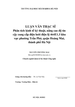 Phân tích kinh tế kỹ thuật nâng cao độ tin cậy cung cấp điện lưới điện lộ 464e1 3 khu vực phường trần phú quận hoàng mai thành phố hà nội