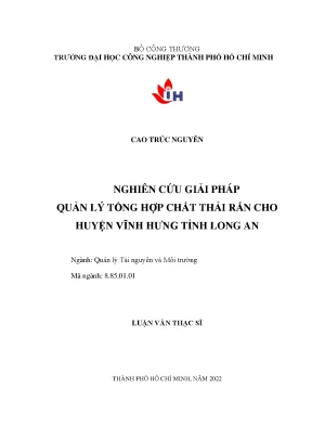 Nghiên cứu giải pháp quản lý tổng hợp chất thải rắn cho huyện vĩnh hưng tỉnh long an