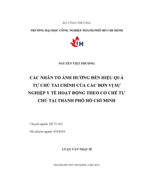 Các nhân tố ảnh hưởng đến hiệu quả tự chủ tài chính của các đơn vị sự nghiệp y tế hoạt động theo cơ chế tự chủ tại thành phố hồ chí minh