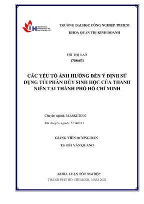 Các yếu tố ảnh hưởng đến ý định sử dụng túi phân hủy sinh học của thanh niên tại thành phố hồ chí minh