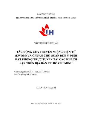 Tác động của truyền miệng điện tử ewom và chuẩn chủ quan đến ý định đặt phòng trực tuyến tại các khách sạn trên địa bàn thành phố hồ chí minh
