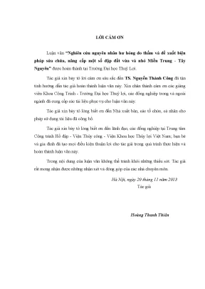 Nghiên cứu nguyên nhân hư hỏng do thấm và đề xuất biện pháp sửa chữa nâng cấp một số đập đất vừa và nhỏ miền trung tây nguyên