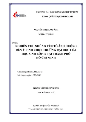 Nghiên cứu những yếu tố ảnh hưởng đến ý định chọn trường đại học của học sinh lớp 12 tại thành phố hồ chí minh