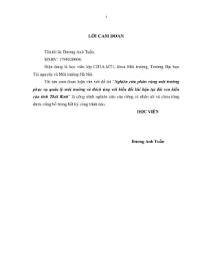 Nghiên cứu phân vùng môi trường phục vụ quản lý môi trường và thích ứng với biến đổi khí hậu tại dải ven biển của tỉnh thái bình