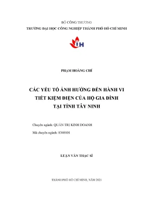 Các yếu tố ảnh hưởng đến hành vi tiết kiệm điện của hộ gia đình tại tỉnh tây ninh
