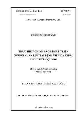 Thực hiện chính sách phát triển nguồn nhân lực tại bệnh viện đa khoa tỉnh tuyên quang