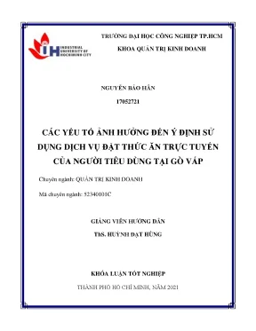 Các yếu tố ảnh hưởng đến ý định sử dụng dịch vụ đặt thức ăn trực tuyến của người tiêu dùng tại gò vấp