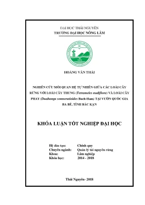 Nghiên cứu mối quan hệ tự nhiên giữa các loài cây cây rừng với loài cây thung tetrameles nudiflora và loài cây phay duabanga sonneratioides buch ham tại vườn quốc gia ba bể tỉnh bắc kạn