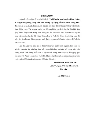 Nghiên cứu quy hoạch phòng chống lũ sông hoàng long trong điều kiện không xây dựng hồ chứa nước hưng thi