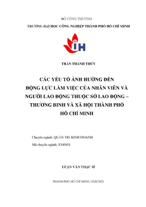 Các yếu tố ảnh hưởng đến động lực làm việc của nhân viên và người lao động thuộc sở lao động thương binh và xã hội thành phố hồ chí minh