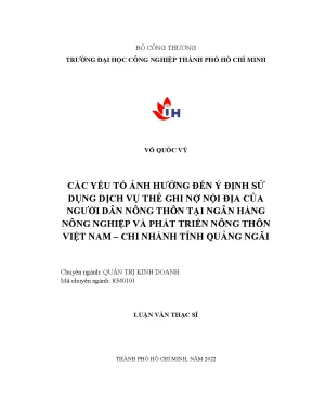 Các yếu tố ảnh hưởng đến ý định sử dụng dịch vụ thẻ ghi nợ nội địa của người dân nông thôn tại ngân hàng nông nghiệp và phát triển nông thôn việt nam chi nhánh tỉnh quảng ngãi