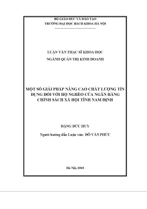 Một số giải pháp nâng cao chất lượng tín dụng đối với hộ nghèo của ngân hàng chính sách xã hội tỉnh nam định