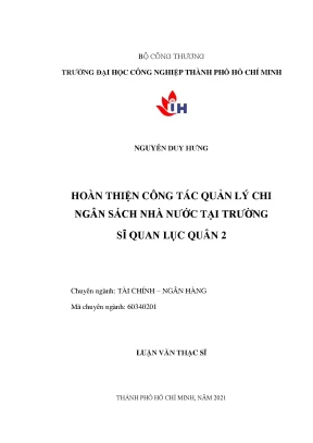 Hoàn thiện công tác quản lý chi ngân sách nhà nước tại trường sĩ quan lục quân 2