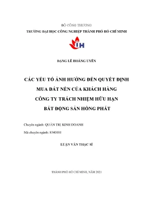 Các yếu tố ảnh hưởng đến quyết định mua đất nền của khách hàng công ty trách nhiệm hữu hạn bất động sản hồng phát