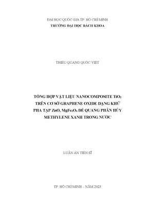 Tổng hợp vật liệu nanocomposite tio2 trên cơ sở graphene oxide dạng khử pha tạp zno mgfe2o4 để quang phân hủy methylene xanh trong nước