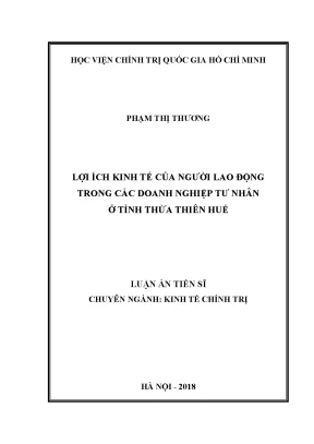 Lợi ích kinh tế của người lao động trong các doanh nghiệp tư nhân ở tỉnh thừa thiên huế