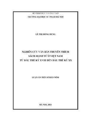 Nghiên cứu văn bản thuyên thích sách mạnh tử ở việt nam từ đầu thế kỷ xviii đến đầu thế kỷ xx