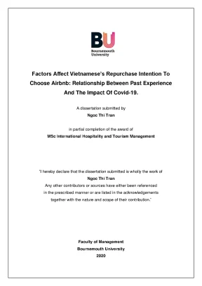 Factors affect vietnameses repurchase intention to choose airbnb relationship between past experience and the impact of covid 19 m a thesis major international hospitality and tourism management