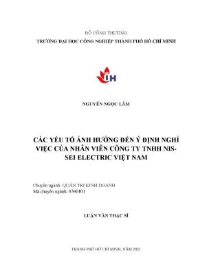Các yếu tố ảnh hưởng đến ý định nghỉ việc của nhân viên công ty tnhh nissei electric việt nam
