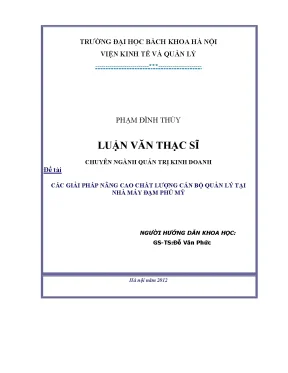 Các giải pháp nâng cao chất lượng cán bộ quản lý tại nhà máy đạm phú mỹ