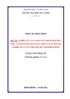 Nghiên cứu các nhân tố ảnh hưởng đến việc vận dụng kế toán quản trị của các doanh nghiệp sản xuất trên địa bàn tỉnh bình định