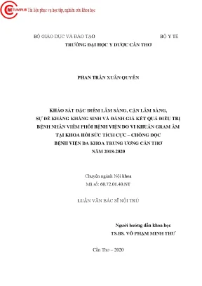 Khảo sát đặc điểm lâm sàng cận lâm sàng sự đề kháng kháng sinh và đánh giá kết quả điều trị bệnh nhân viêm phổi bệnh viện do vi khuẩn gram âm tại khoa hồi sức tích cực chống độc bện