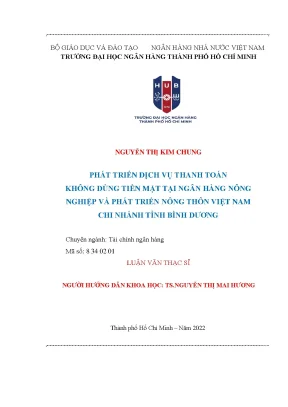 Phát triển dịch vụ thanh toán không dùng tiền mặt tại ngân hàng nông nghiệp và phát triển nông thôn việt nam chi nhánh tỉnh bình dương