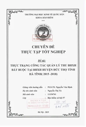 Chuyên đề thực tập tốt nghiệp thực trạng công tác quản lý thu bhxh bắt buộc tại bhxh huyện đức thọ tỉnh hà tĩnh 2015 2018