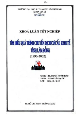 Khóa luận tốt nghiệp địa lý tìm hiểu quá trình chuyển dịch cơ cấu kinh tế tỉnh lâm đồng1990 2002