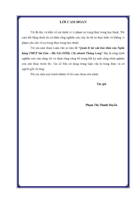 Quản lý tài sản bảo đảm của ngân hàng tmcp sài gòn hà nội shb chi nhánh thăng long