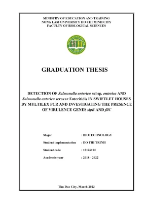 Khóa luận tốt nghiệp công nghệ sinh học detection of salmonella enterica subsp enterica and salmonella enterica serovar enteritidis in swiftlet houses by multilex pcr and investigating the presence of virulence genes sipb and flic