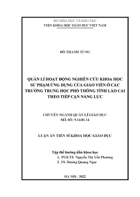 Quản lí hoạt động nghiên cứu khoa học sư phạm ứng dụng của giáo viên ở các trường trung học phổ thông tỉnh lào cai theo tiếp cận năng lực