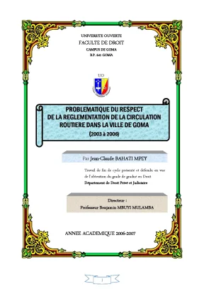 Problematique du respect de la reglementation de la circulation routiere dans la ville de goma 2003 à 2006